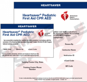 Heartsaver Pediatric First Aid CPR AED Sample Ecard (2020)