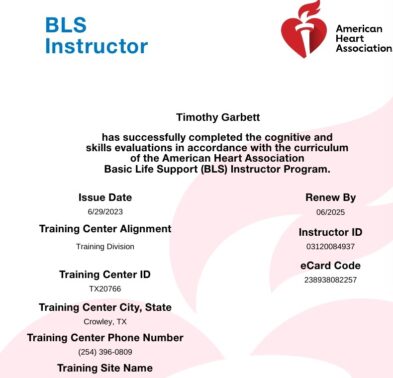 AHA BLS Instructor Certification ecard